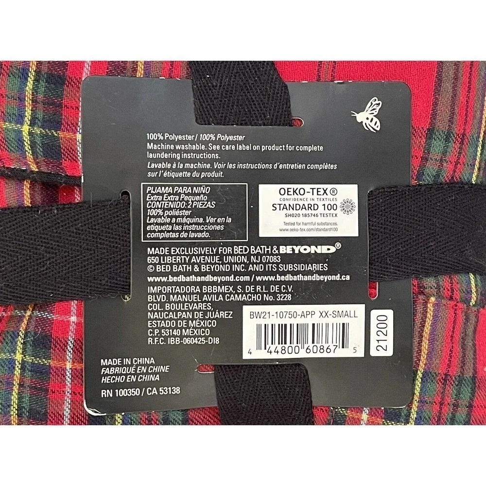 Christmas Kids Pajamas Red Tartan Plaid 2 Piece Set Classic XXS 2/3 Bee Willow
